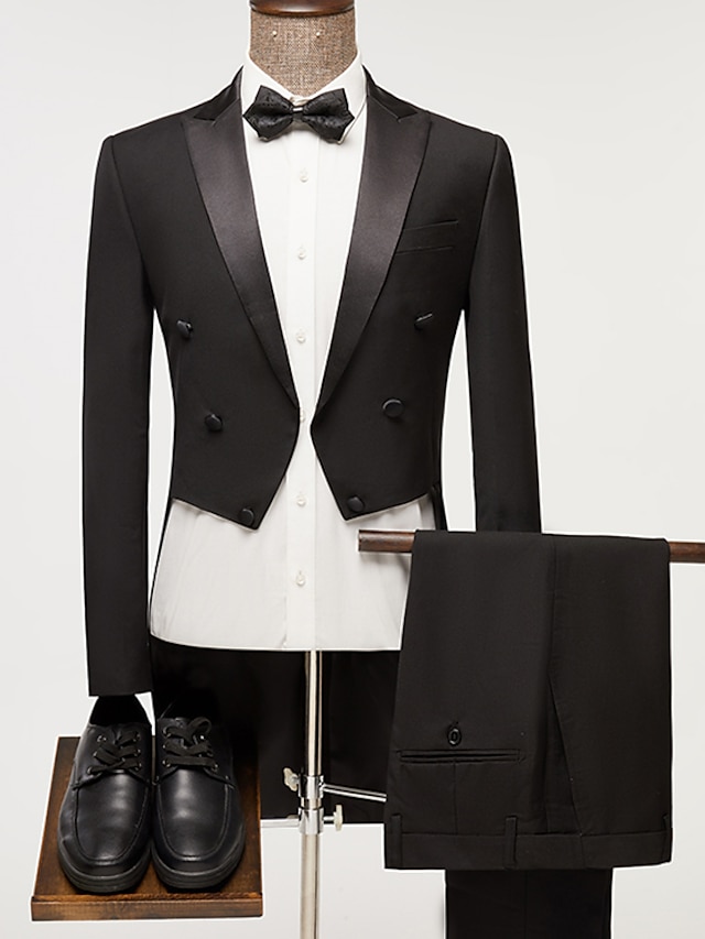  Tuxedos de soirée pour hommes, 2 pièces, couleur unie, coupe standard, double boutonnage, six boutons, 2024