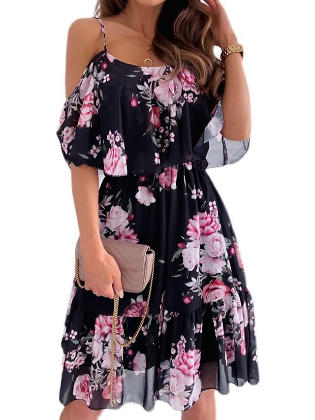 Mini vestido ligero con estampado de rosas y volantes mujer fiesta cóctel verano