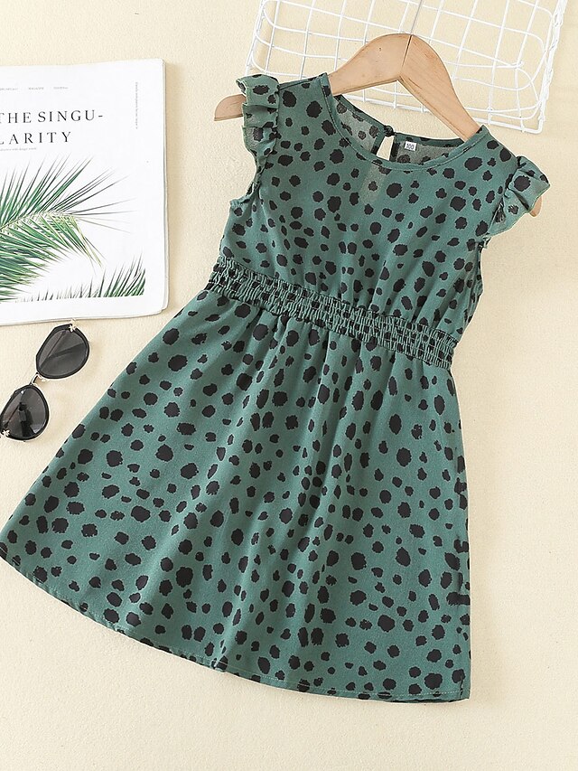 Bebé Poco Chica Vestido Leopardo Fiesta Plisado Estampado Verde Trébol  Hasta la Rodilla Sin Mangas Hermosa Vestidos Verano Ajuste regular 1 PC 1-5  años 9044166 2022 – $27.99