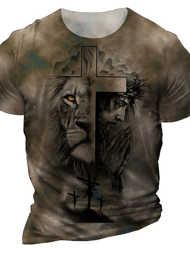 Mens Clothing Mens Tees & Tank Tops | Mens T shirt Tee 3D Print Graphic Lion Crew Neck Casual Daily Print Short Sleeve Tops Fash