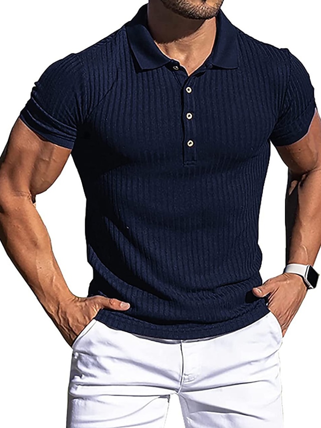  Men's Golf Shirt Knit Polo Casual Daily Polo Collar Classic Collar Short Sleeve Business Classic Solid Color Plain Button Front Summer Spring Fall Regular Fit Black White Red Navy Blue Brown Light