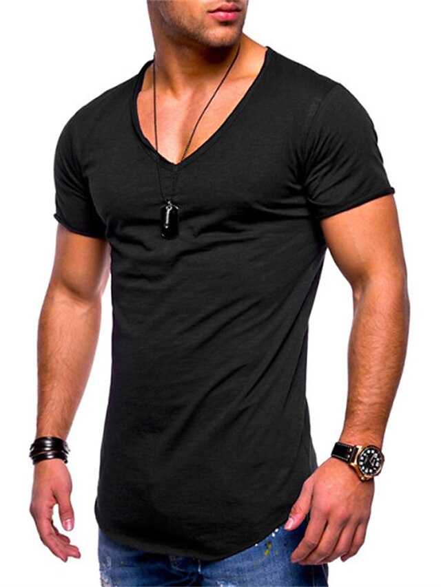  Men's T shirt Solid Color V Neck Casual Daily Short Sleeve Tops Lightweight Fashion Big and Tall Sports Sea Blue White Black