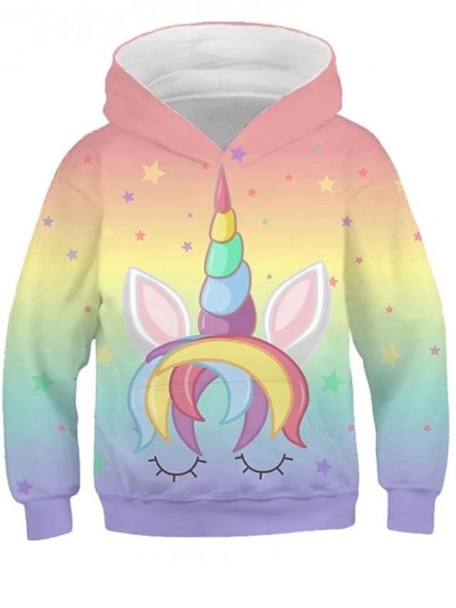 Baby & Kids Girls Clothing | Kids Girls Hoodie Long Sleeve 3D Print Unicorn Animal Pocket Rainbow Children Tops Fall Winter Fash