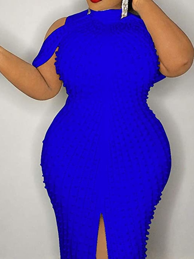 Womens Clothing Plus Size Collection | Womens Plus Size Sheath Dress Solid Color Turtleneck Sequins Sleeveless Fall Spring Sexy 