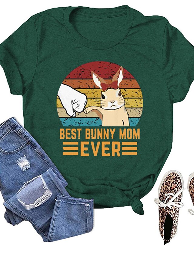 Womens Clothing Womens Tops | Womens Text Rabbit Animal Casual Weekend Easter Happy Easter Painting T shirt Tee Short Sleeve Pri