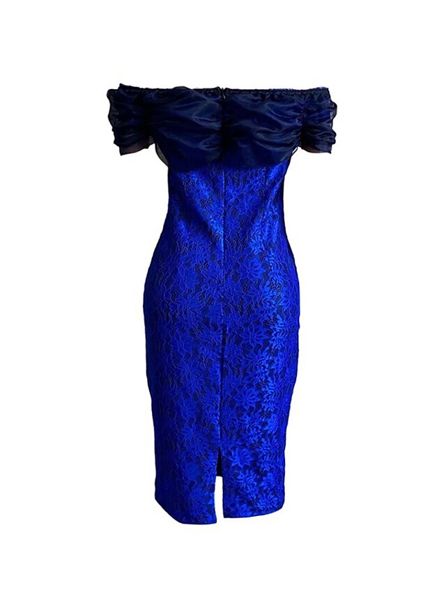 Womens Clothing Womens Dresses | Womens Bodycon Midi Dress Prom Dress Blue Purple Red Sleeveless Floral Mesh Lace Spring Summer 