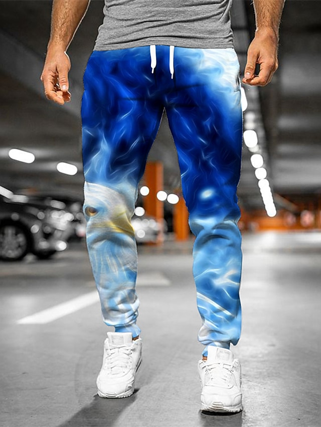  Men's Joggers Pants Sweatpants 3D Print Elastic Drawstring Design Designer Big and Tall Daily Leisure Sports Micro-elastic Breathable Soft Graphic Patterned Eagle Mid Waist 3D Print Blue S M L
