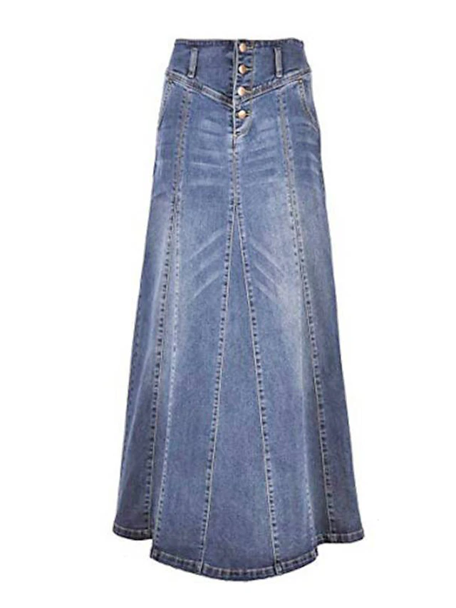 Women's Skirt Long Denim Skirt Maxi Skirt Black Blue Light Blue Gray ...