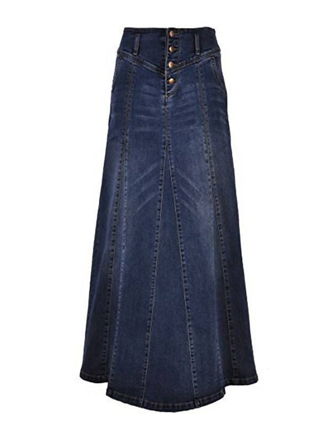 Women's Skirt Long Skirt Denim Midi Skirt Midi Skirts Pocket Solid ...
