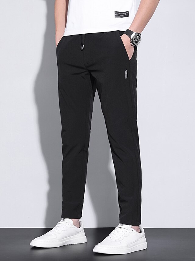 Mens Clothing Mens Bottoms | Mens Fashion Streetwear Straight Trousers Pocket Elastic Drawstring Design Pants Casual Daily Solid