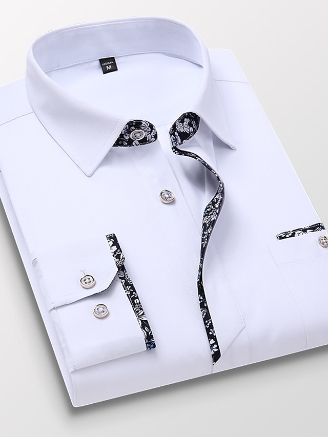  Homens Saia camisa de botão camisa de colarinho Preto Branco Vinho Manga Longa Tecido Primavera & Outono Casamento Trabalho Roupa