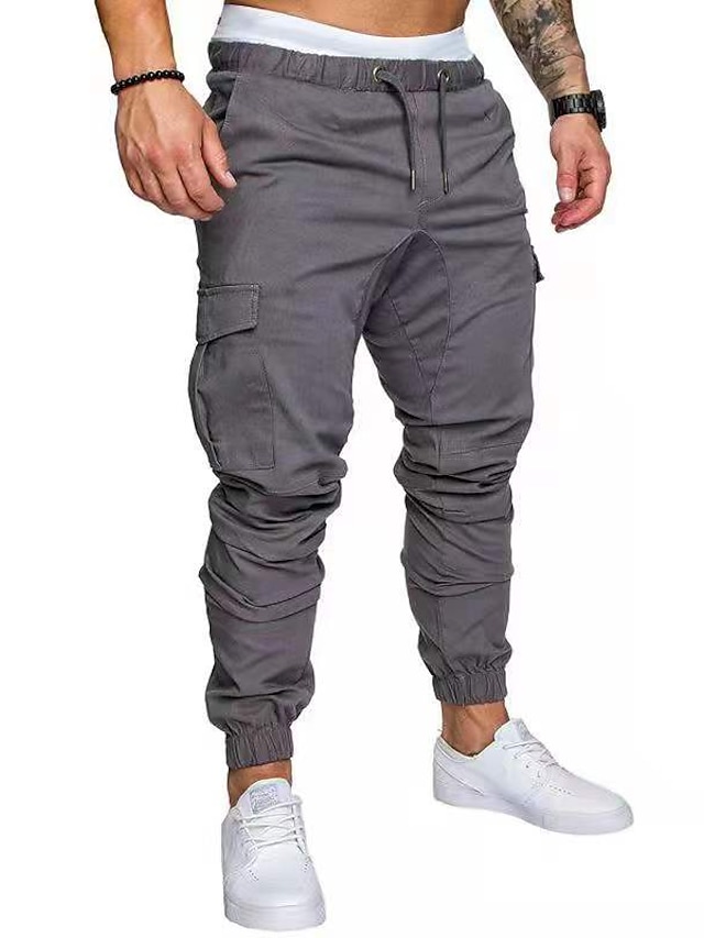  Men's Joggers Pants Tactical Cargo Drawstring Casual Going out Casual Daily Outdoor Micro-elastic Breathable Solid Colored Mid Waist White Black Blue S M L / Full Length
