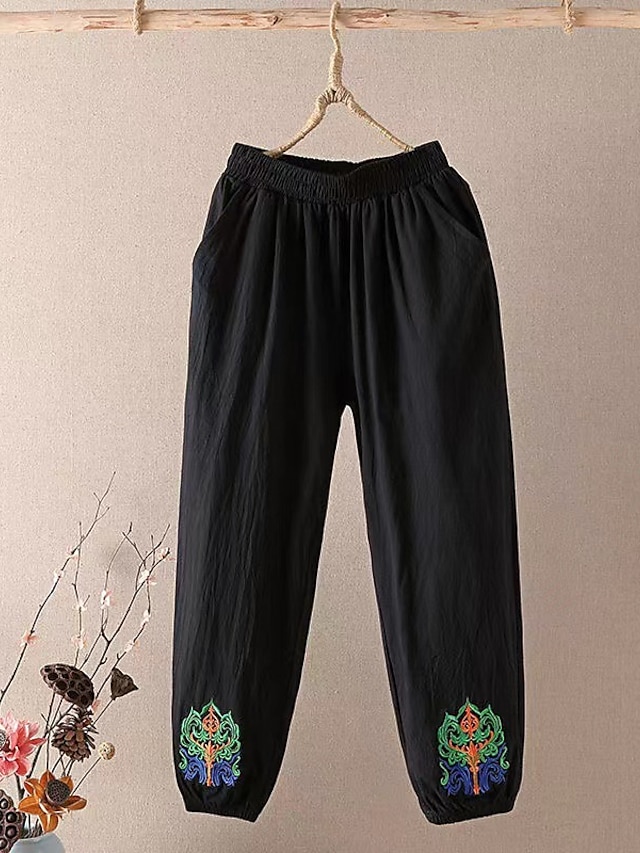 Womens Clothing Plus Size Collection | Womens Plus Size Pants Chinos Embroidered Pleated Pocket Print Streetwear Chino Casual Da