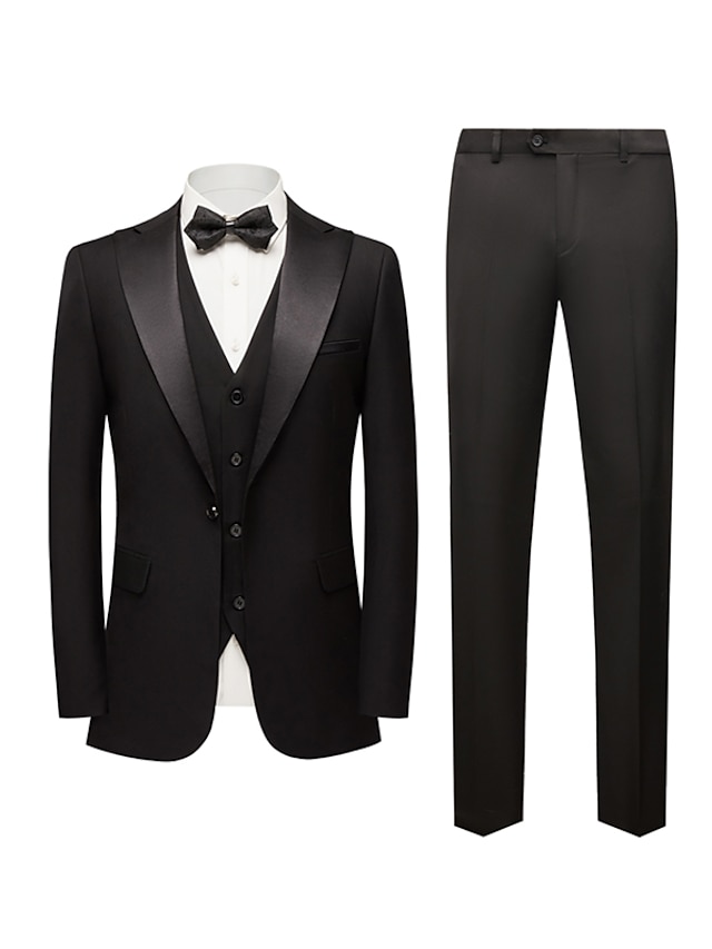 Black Men's Performance Party / Evening Suits 3 Piece Solid Colored ...