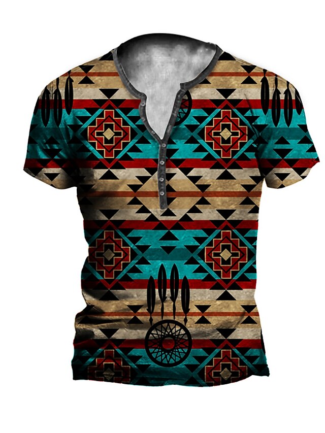 Mens Clothing Mens Tees & Tank Tops | Mens Henley Shirt T shirt Tee 3D Print Graphic Tribal Henley Casual Daily Button-Down Prin