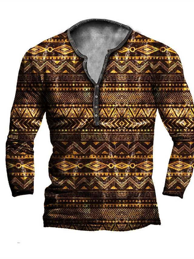 Mens Clothing Mens Tees & Tank Tops | Mens Henley Shirt T shirt Tee 3D Print Graphic Tribal Henley Casual Daily Button-Down Prin