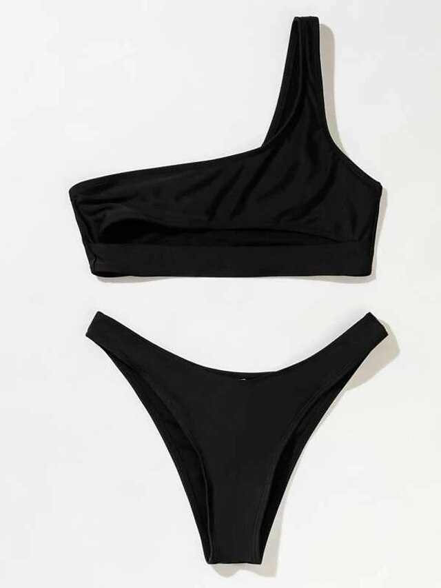 Womens Clothing Womens Swimwear | Womens Swimwear Bikini 2 Piece Normal Swimsuit 2 Piece Open Back Hole Pure Color Black Royal B