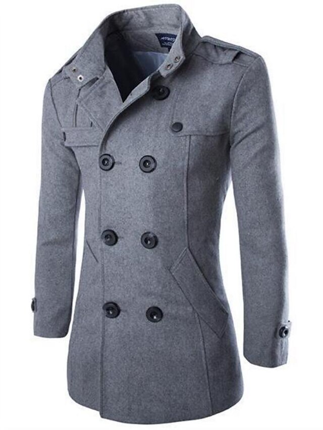 Men's Winter Coat Peacoat Double Breasted Business Casual Regular Slim ...