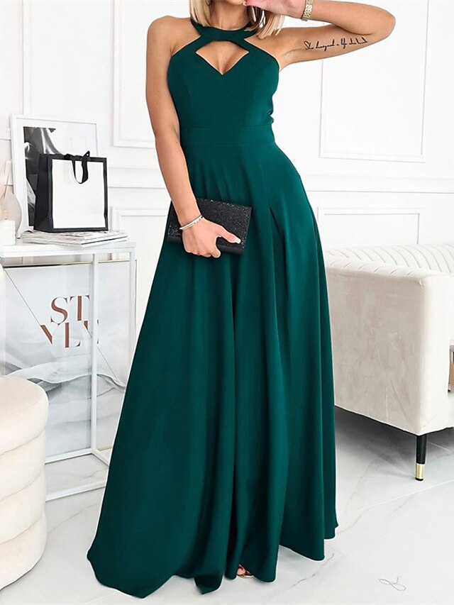 Womens Clothing Womens Dresses | Womens Swing Dress Maxi long Dress Prom Dress Green Fuchsia Khaki Sleeveless Abstract Split Hol