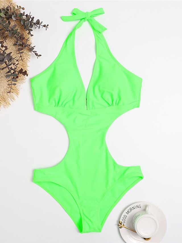 Womens Clothing Womens Swimwear | Womens Swimwear One Piece Monokini Bathing Suits Normal Swimsuit Open Back Cut Out Pure Color 