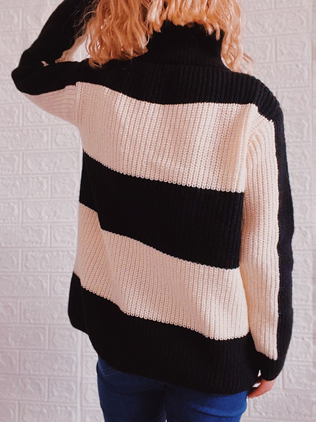 Womens Clothing Sweaters & Cardigans | Womens Pullover Sweater Jumper Ribbed Knit Knitted Button Striped Turtleneck Stylish Eleg