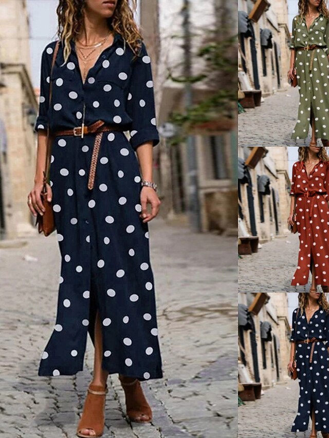 Women's Shirt Dress Maxi long Dress Winter Dress Daily Date Polyester