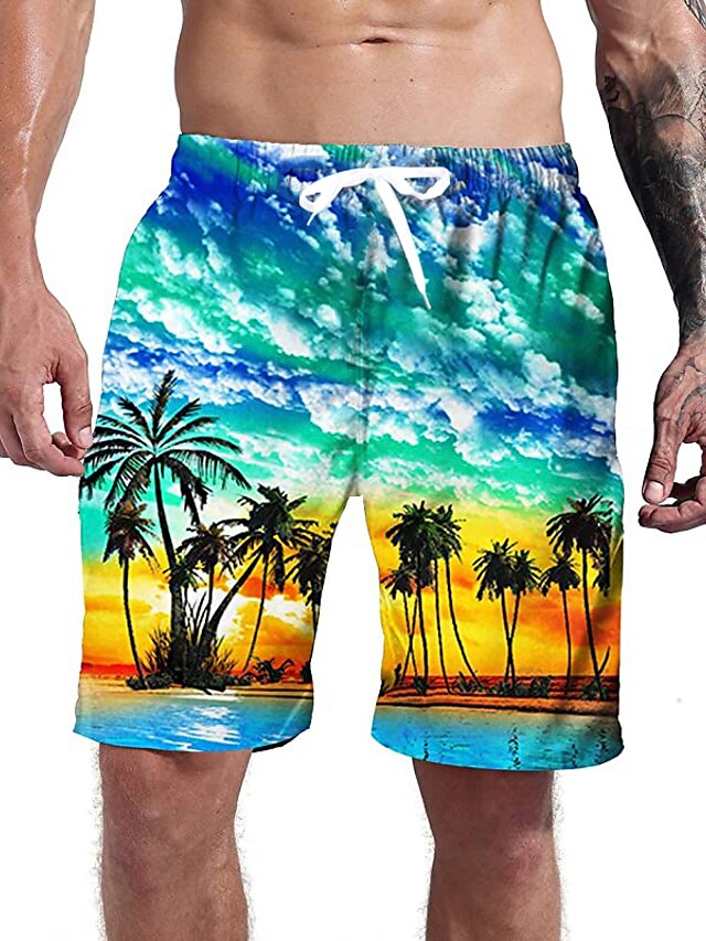  Men's Swim Trunks Swim Shorts Board Shorts Swimwear Drawstring Pocket Elastic Drawstring Design Swimsuit Comfort Beach 3D Print Coconut Tree Casual Athleisure 1 2 3 / Mid Waist