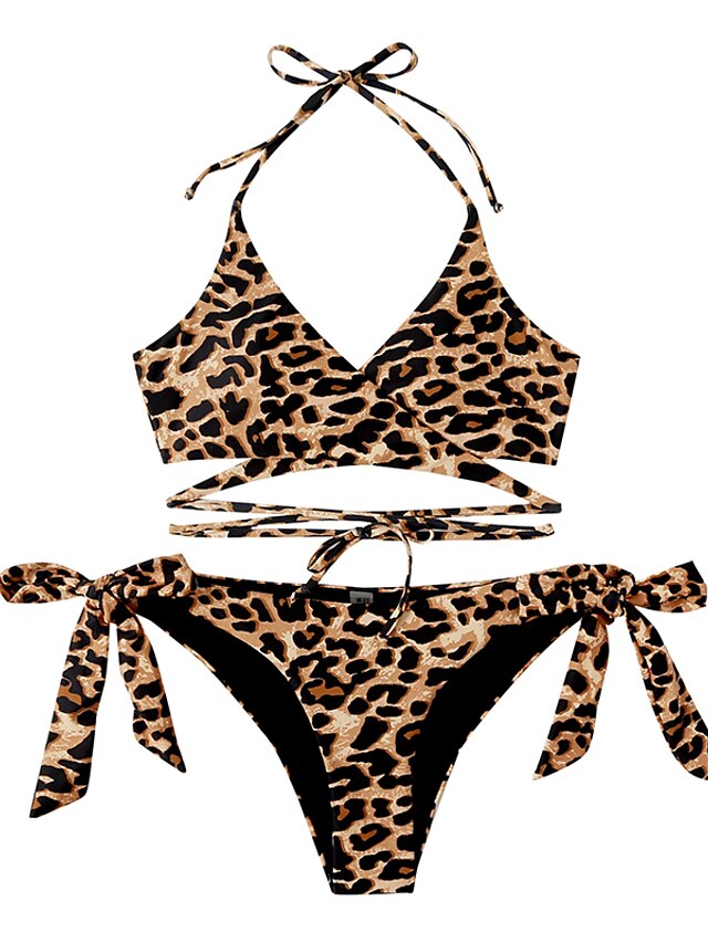 Womens Clothing Womens Swimwear | Womens Swimwear Bikini 2 Piece Normal Swimsuit Slim Plain Multi Color Leopard Print Camisole S