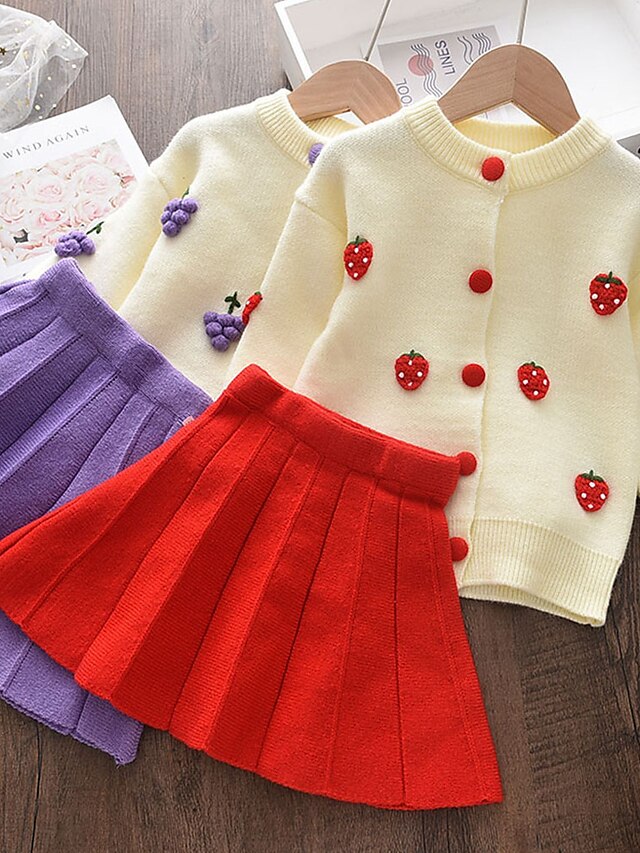 Baby & Kids Girls Clothing | Kids Toddler Girls Clothing Set 2 Pieces Long Sleeve Red Strawberry Fruit Pleated Cute Sweet Regula