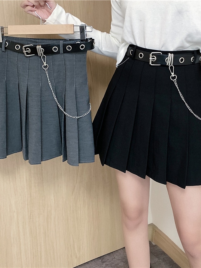 Womens Clothing Womens Bottoms | Womens Preppy Short Skirts Homecoming Casual / Daily Solid Colored Pleated White Black Gray S M