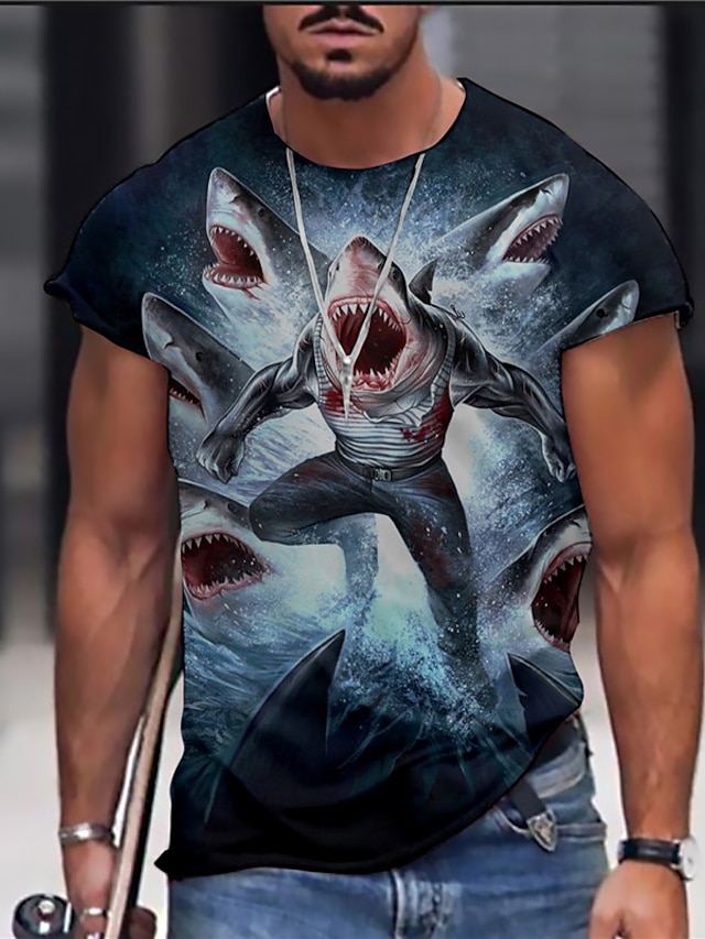 Mens Clothing Mens Tees & Tank Tops | Mens Unisex T shirt Tee 3D Print Graphic Prints Shark Crew Neck Street Daily Print Short S