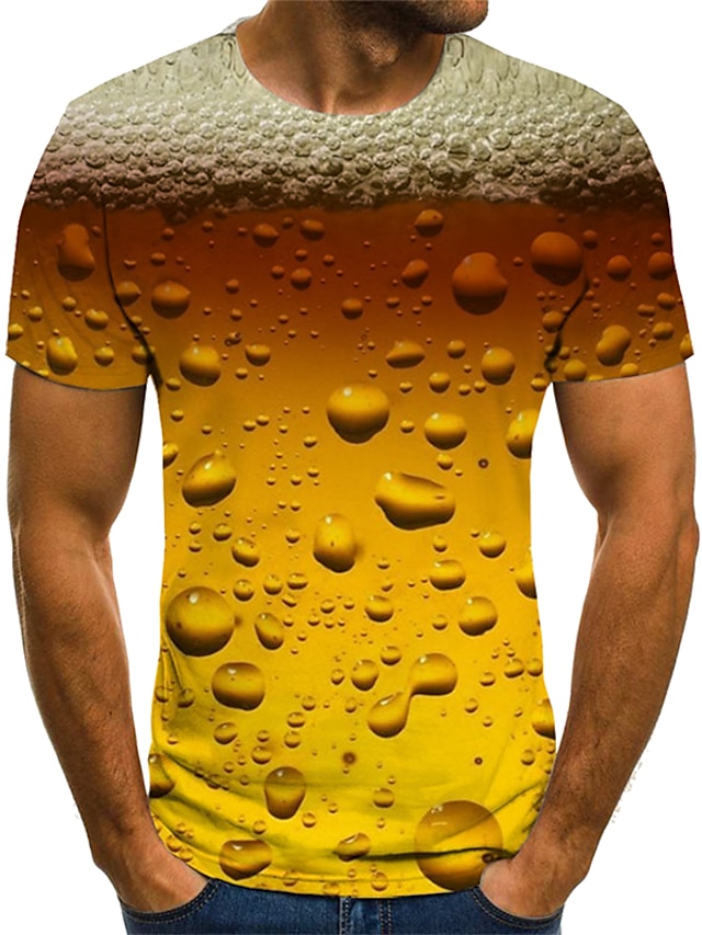  herre t-skjorte mønstret øl rund hals kortermet gult gull rød daglig gå ut topper streetwear overdrevet komfortable store og høye grafiske t-skjorter