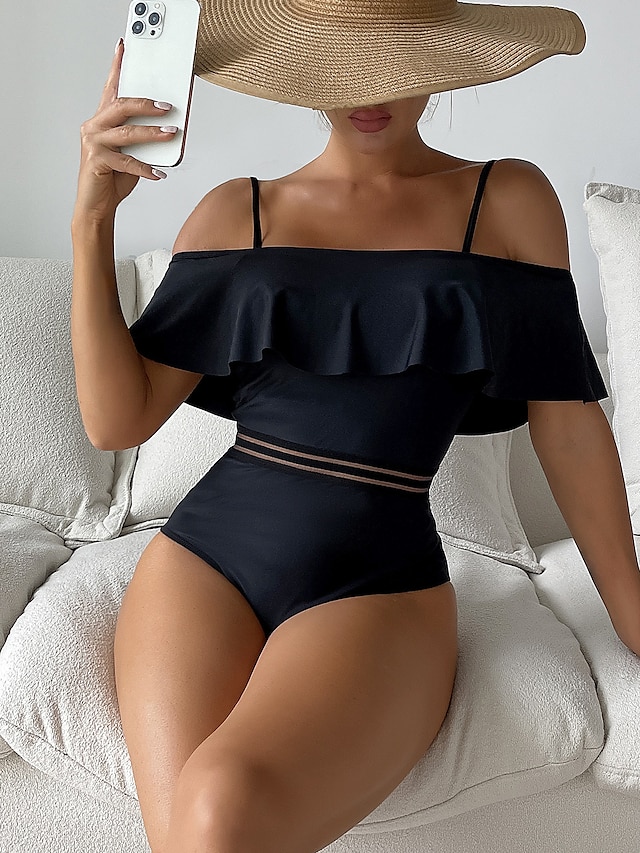 Womens Clothing Womens Swimwear | Womens Swimwear One Piece Monokini Bathing Suits Normal Swimsuit Tummy Control Off Shoulder Sp