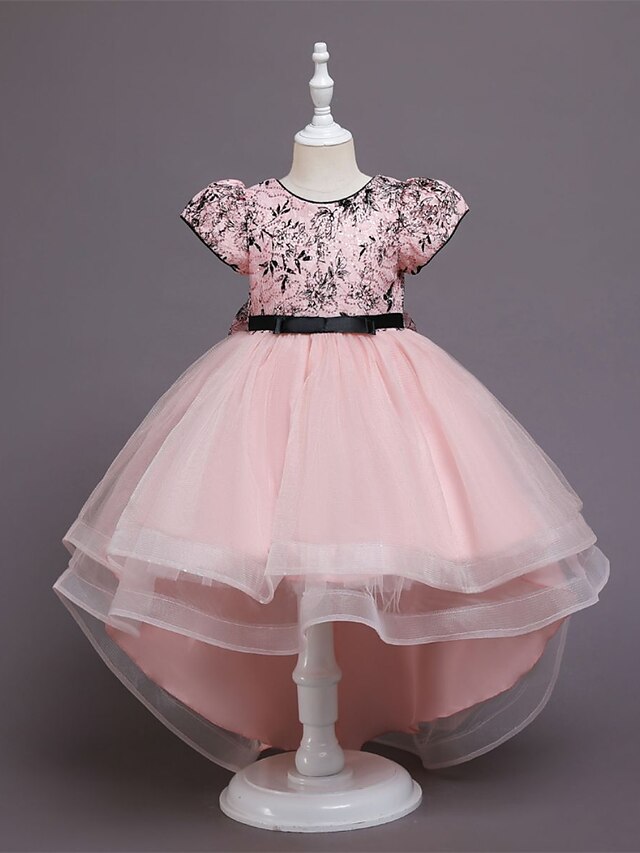 Baby & Kids Girls Clothing | Kids Little Girls Dress Flower Tulle Dress Party Daily Bow Red Knee-length Short Sleeve Princess Cu