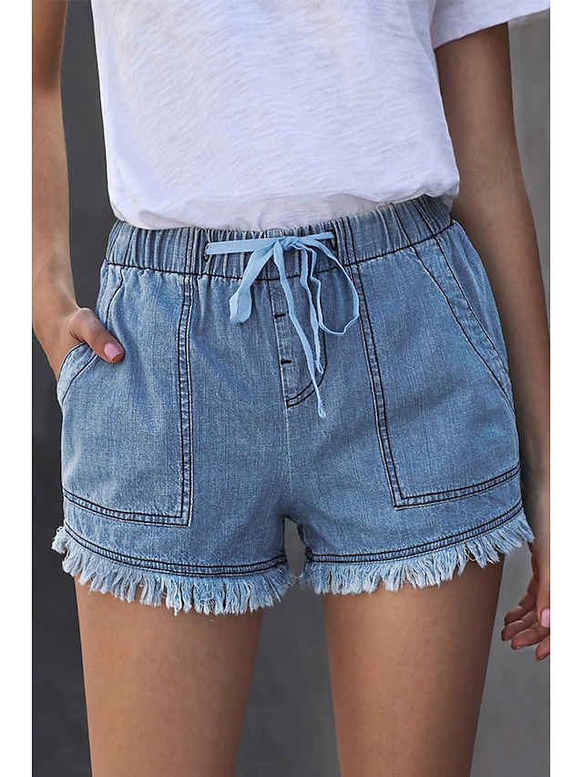 Womens Clothing Womens Bottoms | Womens Fashion Jeans Shorts Tassel Fringe Side Pockets Short Pants Casual Weekend Micro-elastic