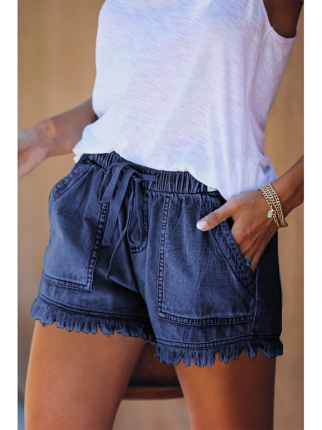 Womens Clothing Womens Bottoms | Womens Fashion Jeans Shorts Tassel Fringe Side Pockets Short Pants Casual Weekend Micro-elastic