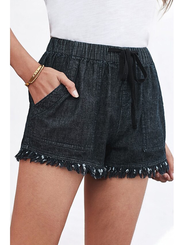 Womens Clothing Womens Bottoms | Womens Fashion Jeans Shorts Tassel Fringe Side Pockets Short Pants Casual Weekend Micro-elastic