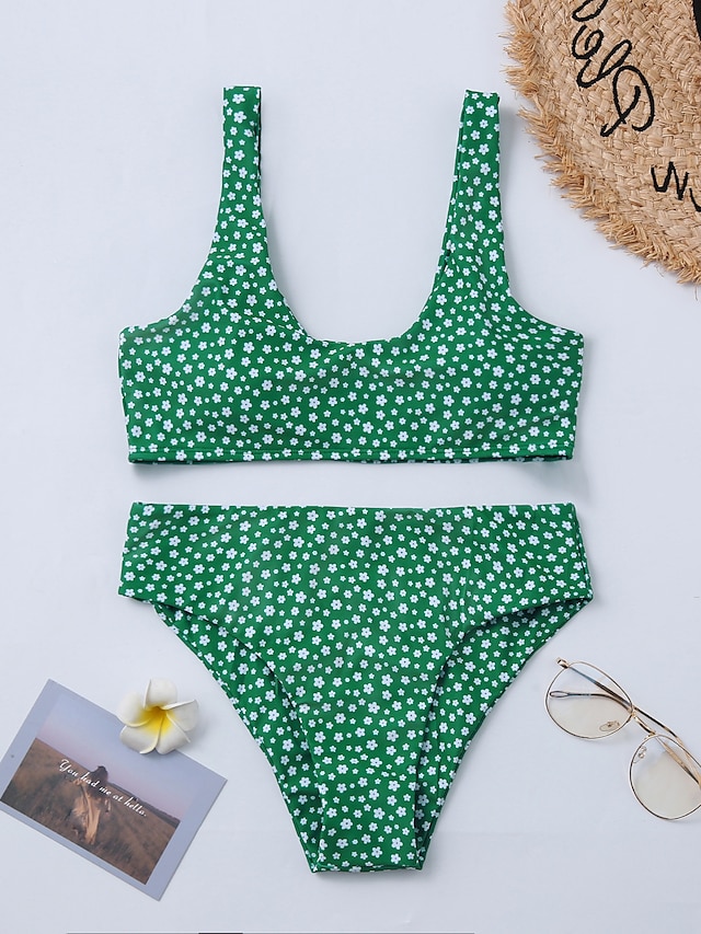 Womens Clothing Womens Swimwear | Womens Swimwear Bikini 2 Piece Normal Swimsuit Printing Soft Printing Light Blue Green Purple 