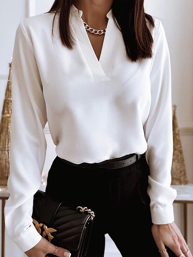 Women's Shirt Blouse Silver Black White Floral Heart Long Sleeve Office ...
