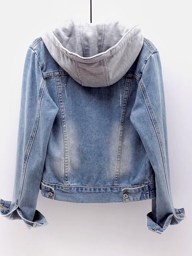 Women's Denim Jacket Fall Hoodie Jacket Warm Breathable Outdoor Daily ...