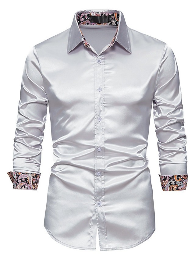 Mens Clothing Mens Shirts | Mens Tuxedo Shirts Solid Color Turndown Casual Daily Button-Down Long Sleeve Tops Casual Fashion Bre