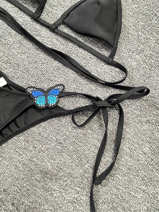 Womens Clothing Womens Swimwear | Womens Swimwear Bikini 2 Piece Normal Swimsuit Open Back Embroidery Butterfly Animal Black Hal