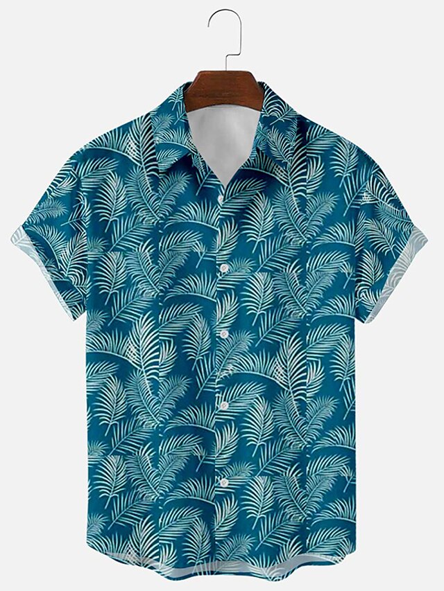 Mens Clothing Mens Shirts | Mens Shirt 3D Print Leaves Plus Size Turndown Holiday 3D Print Short Sleeve Tops Beach A / Summer - 