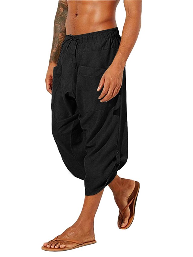 Mens Clothing Mens Bottoms | Mens Fashion Hip-Hop Bloomers Baggy Elastic Drawstring Design Front Pocket Calf-Length Pants Casual