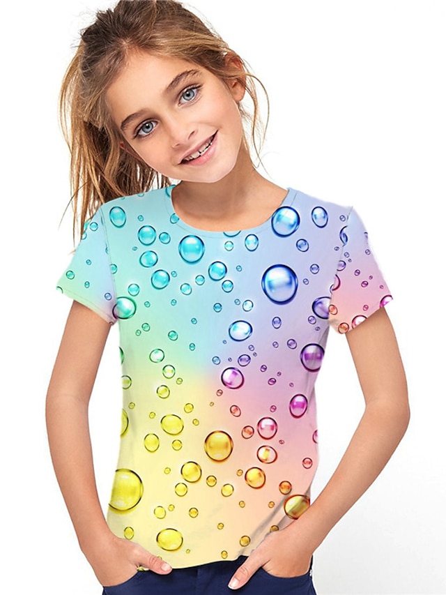  Pige 3D 3D Print T-shirt Kortærmet 3D-udskrivning Sommer Forår Aktiv Mode Sød Stil Polyester Børn 3-12 år udendørs Daglig Indendørs Regulær