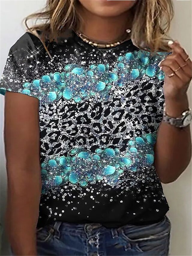 Womens Clothing Plus Size Collection | Womens Plus Size Tops T shirt Leopard Print Short Sleeve Crewneck Streetwear Daily Going 