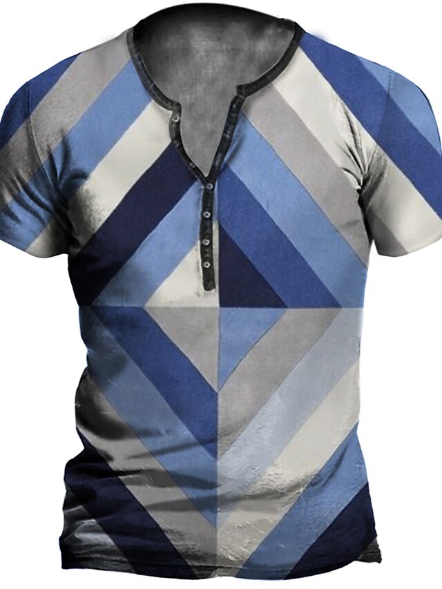 Mens Clothing Mens Tees & Tank Tops | Mens Henley Shirt T shirt Tee 3D Print Striped Graphic Henley Casual Daily Button-Down Pri