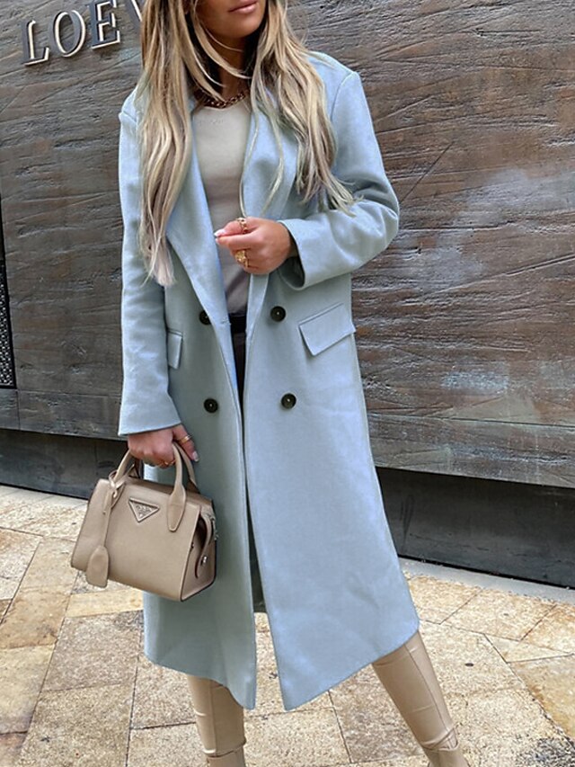 Women's Winter Coat Belted Overcoat Double Breasted Lapel Pea Coat Long ...