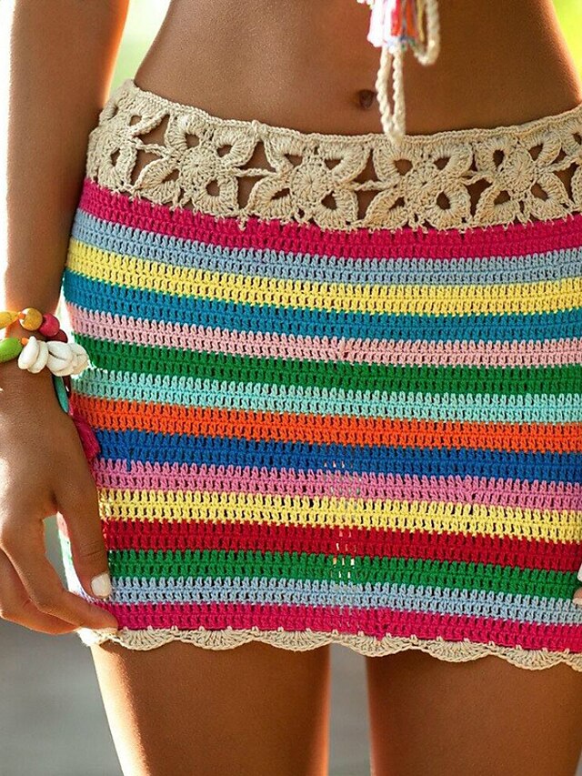 Womens Clothing Womens Swimwear | Womens Swimwear Cover Up Swim Shorts Normal Swimsuit Hole Rainbow Green Sky Blue Red Beige Bat