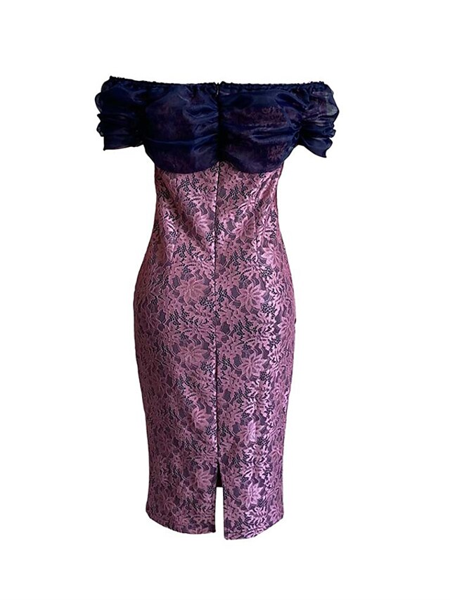 Womens Clothing Womens Dresses | Womens Bodycon Midi Dress Prom Dress Blue Purple Red Sleeveless Floral Mesh Lace Spring Summer 